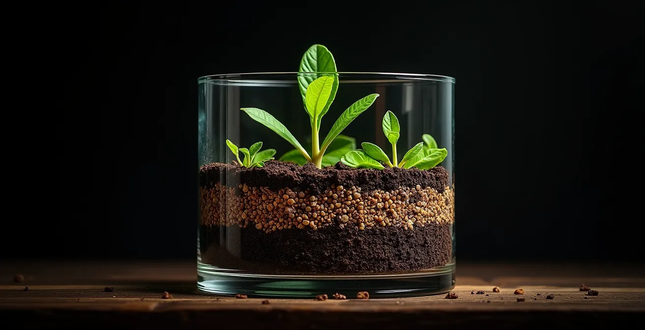 Corte transversal del suelo mostrando el banco de semillas en diferentes profundidades