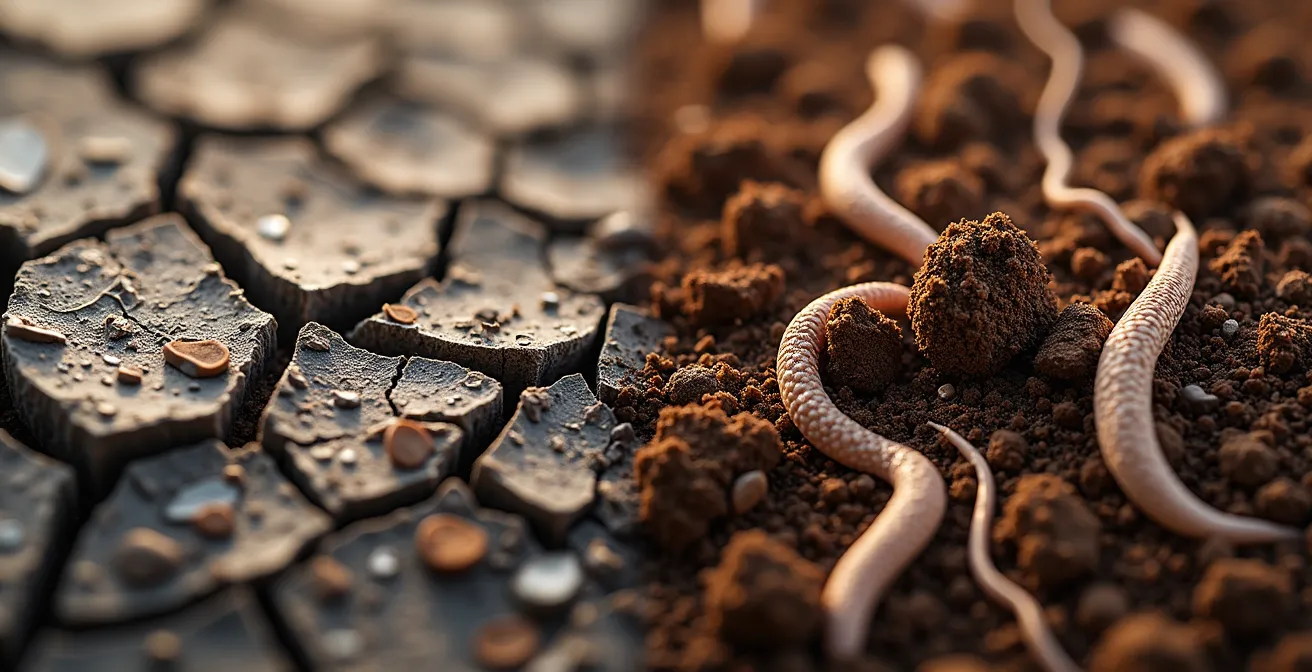 Comparación microscópica entre suelo agotado por monocultivo y suelo rico con hongos micorrícicos