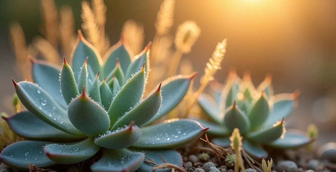 Jardín mediterráneo en pleno agosto mostrando la belleza del agostado noble con plantas plateadas