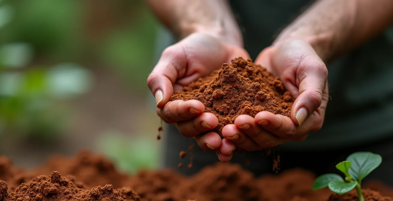 Manos realizando la prueba del churro con tierra húmeda para identificar textura arcillosa