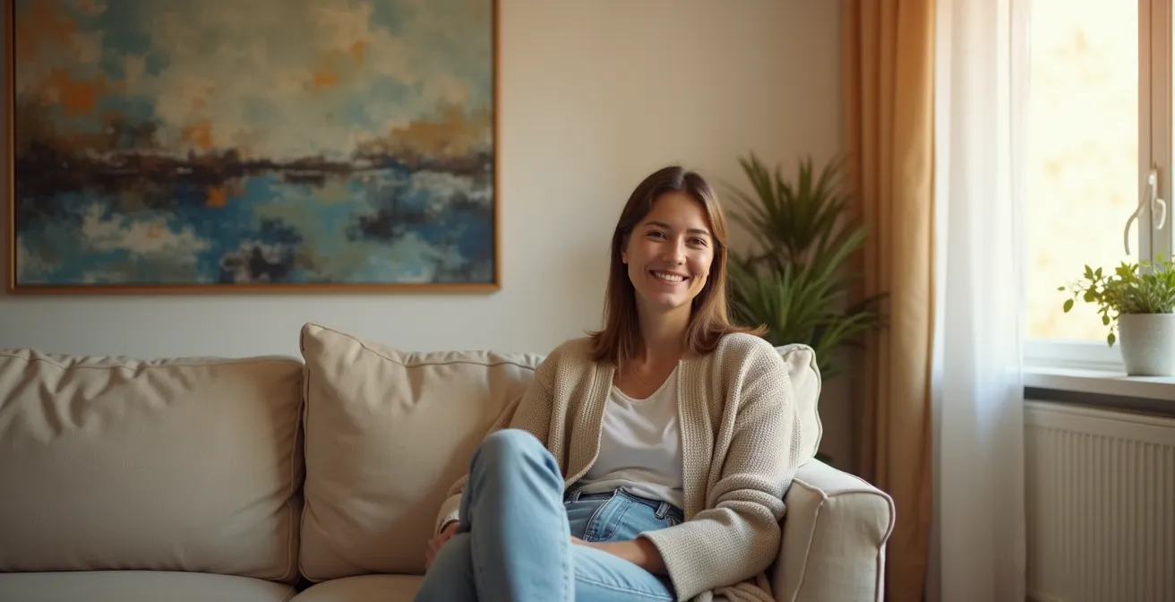 Salón de 20 metros cuadrados mostrando la correcta jerarquía de elementos focales