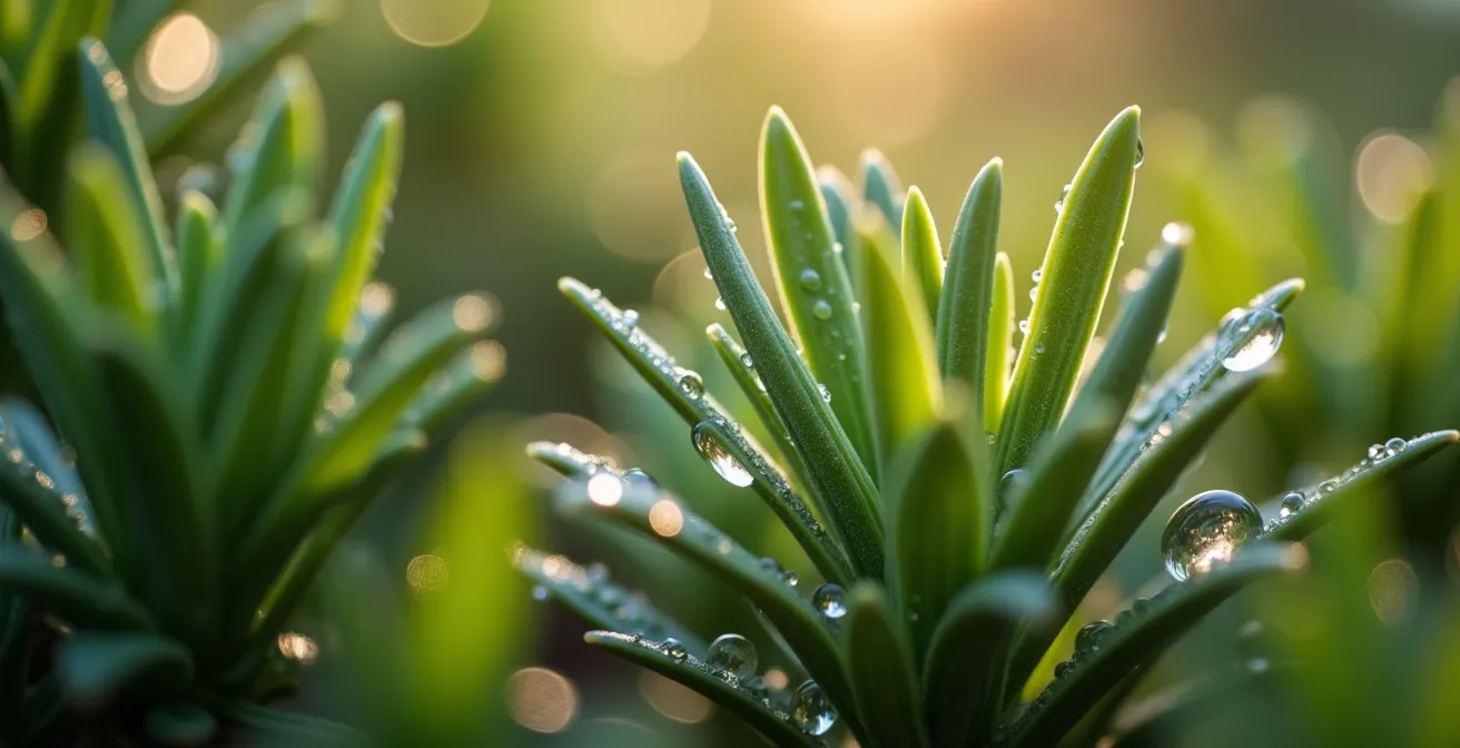 Sistema de riego por goteo automatizado con programador solar en jardín mediterráneo ahorrando hasta 90% de agua