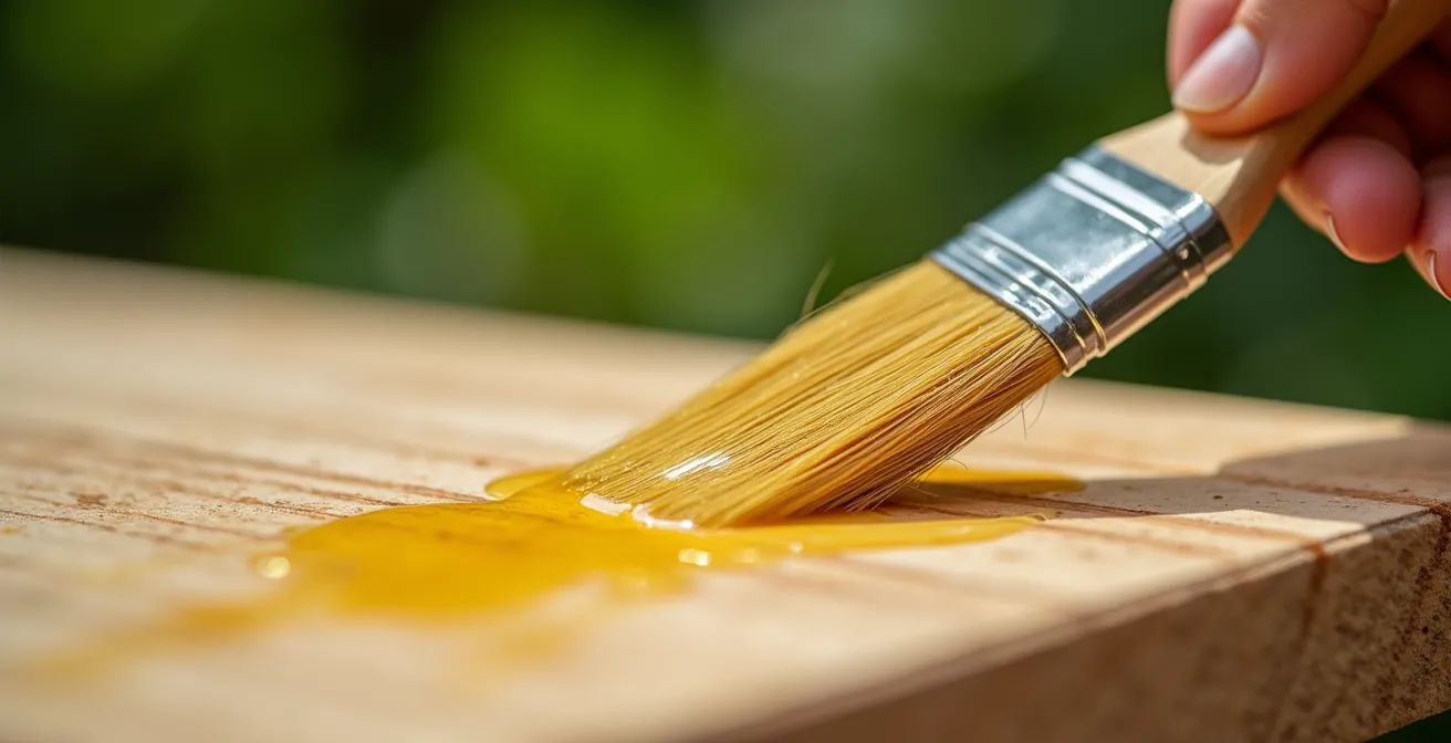 Aplicación de aceite de linaza en madera de pino para protección natural