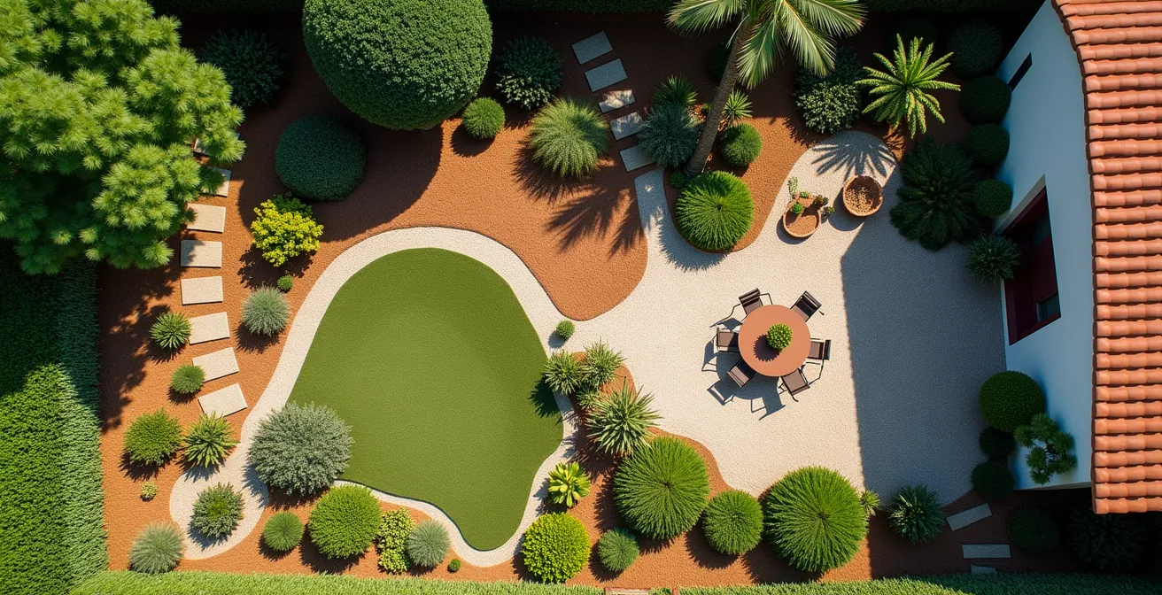 División estratégica de un jardín español en tres zonas de riego diferenciadas